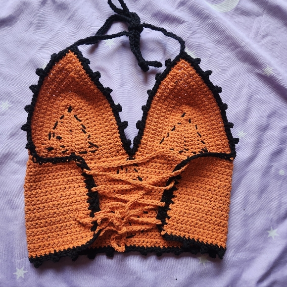 Crochet Halloween Pumpkin Haulter Top - Picture 2 of 2